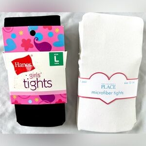 Girls Tights Bundle Size L/12-14 Hanes Black & Children’s Place White NIP
